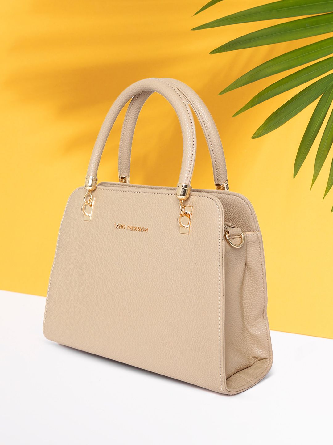 Lino Perros Beige Solid Handheld Bag with Sling Strap Price in India