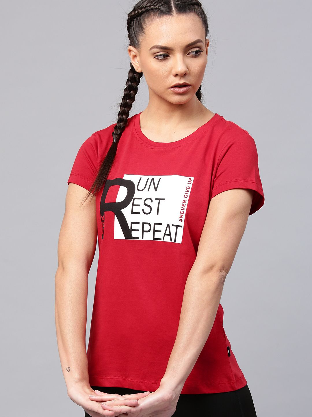 HRX by Hrithik Roshan Women Red Printed Round Neck T-shirt Price in India