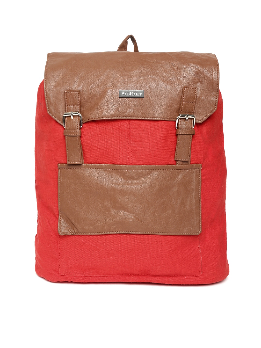 BAD HABIT Unisex Red & Brown Colourblocked Backpack Price in India