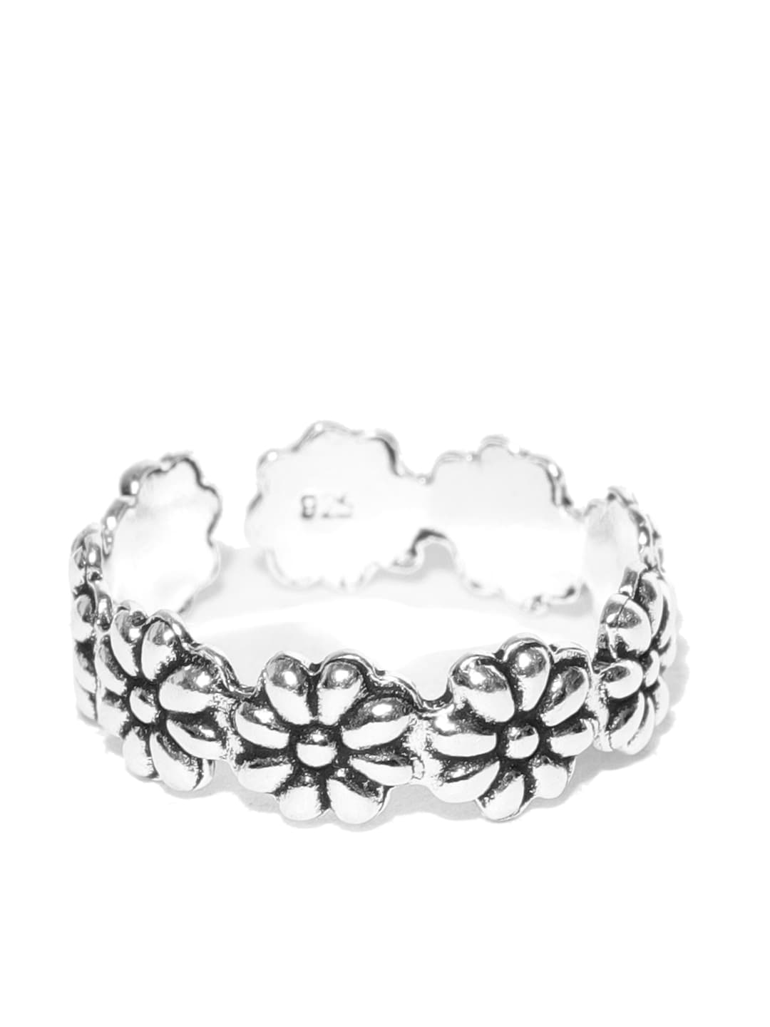 YouBella Women Oxidised Silver-Toned Floral Adjustable Ring Price in India