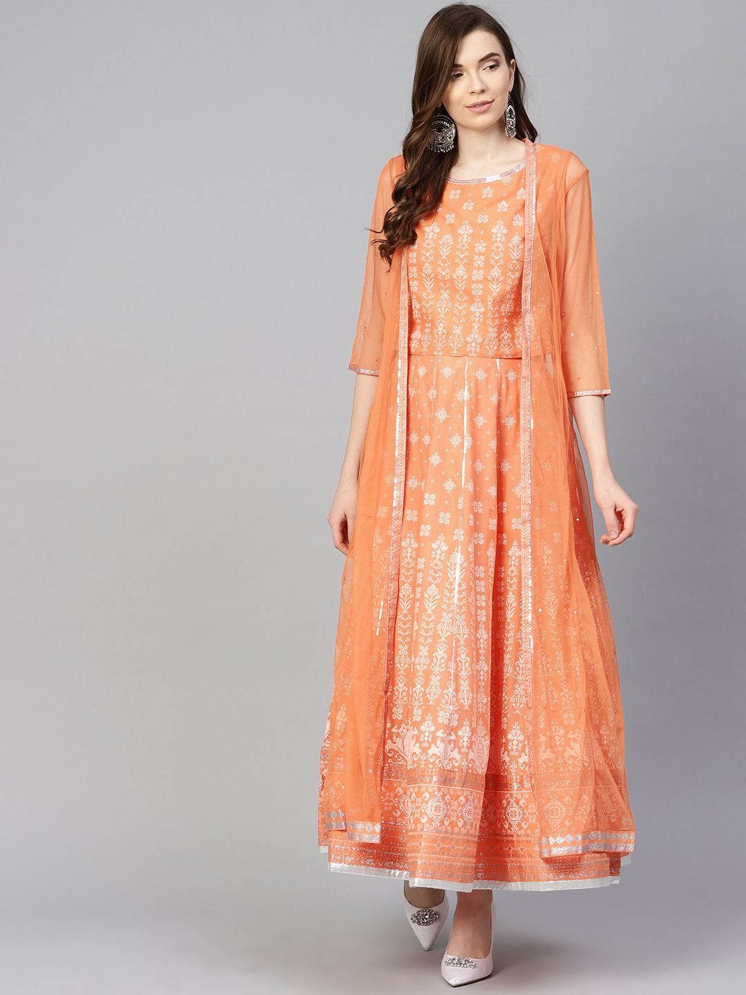 W Orange Ready to Wear Lehenga with Blouse & Ethnic Jacket