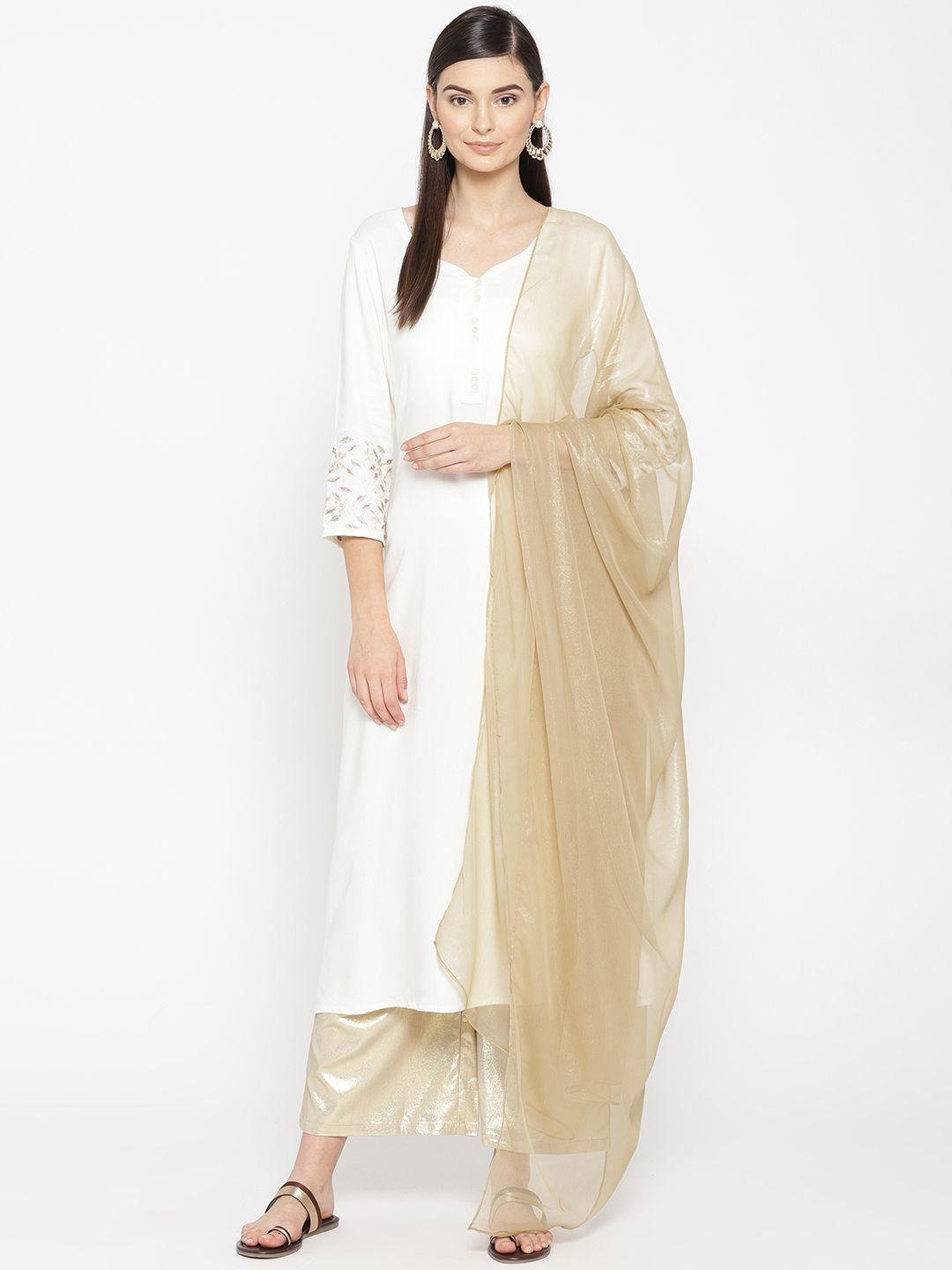 AURELIA Women Golden Solid Dupatta Price in India