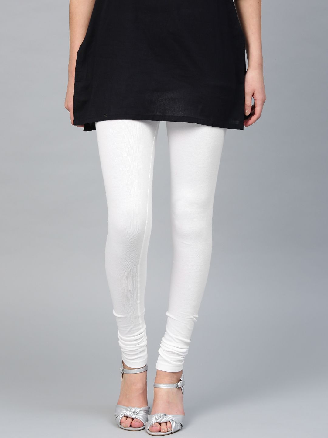 W Women White Solid Churidar Length Leggings Price in India