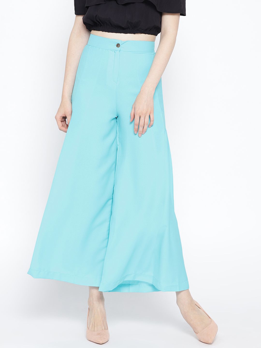 AURELIA Women Blue Flared Solid Palazzos