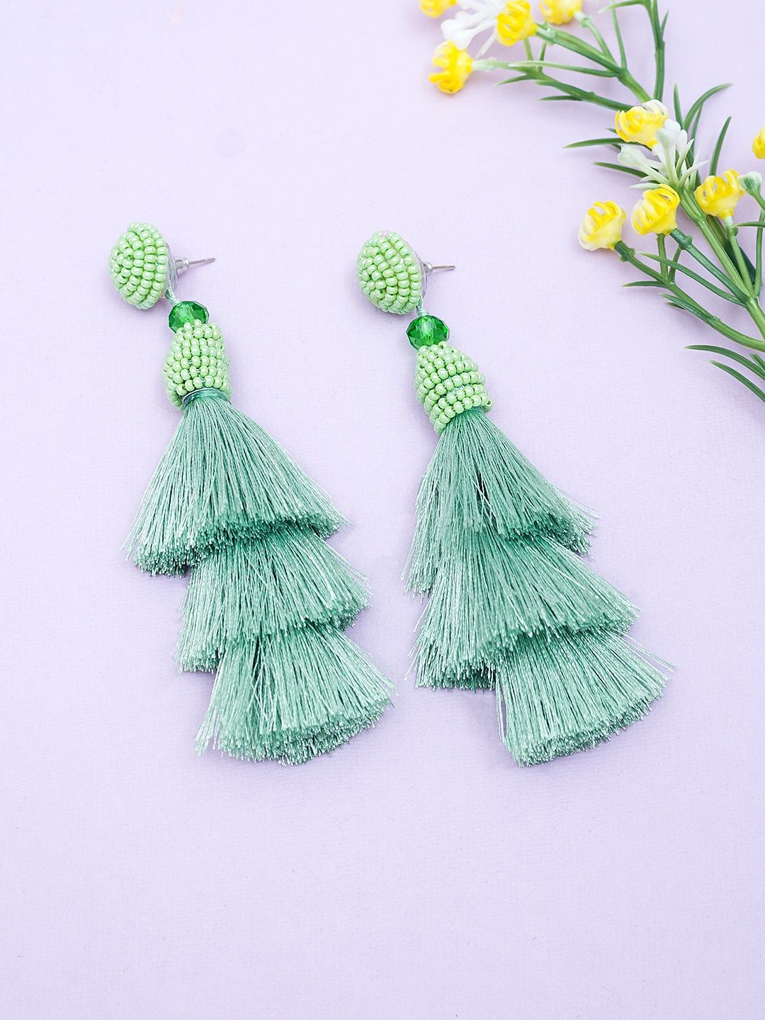 Golden Peacock Green Contemporary Drop Earrings Price in India