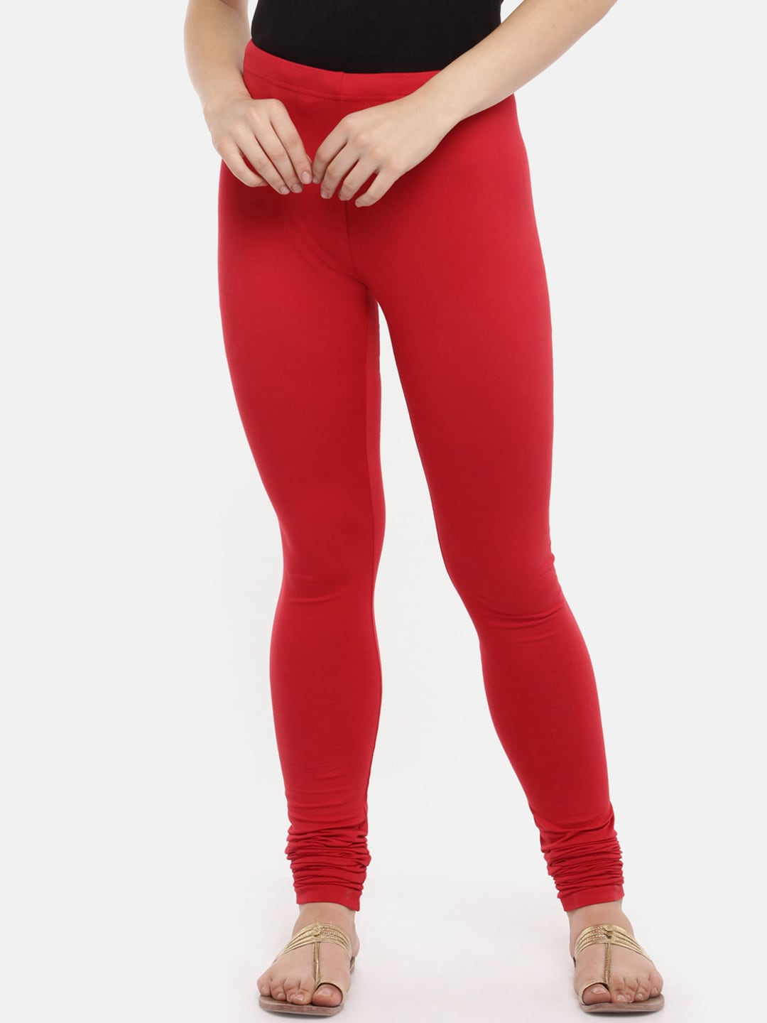 RANGMANCH BY PANTALOONS Women Red Solid Slim Fit Leggings Price in India