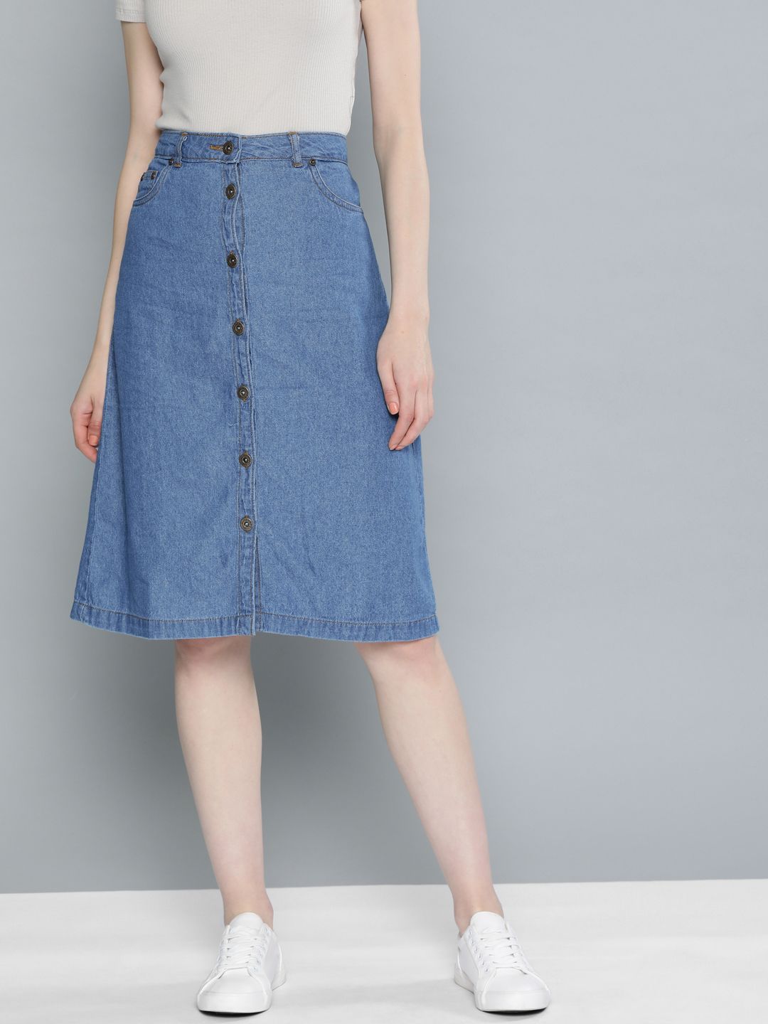 Chemistry Blue Denim A-Line Pure Cotton Skirt Price in India