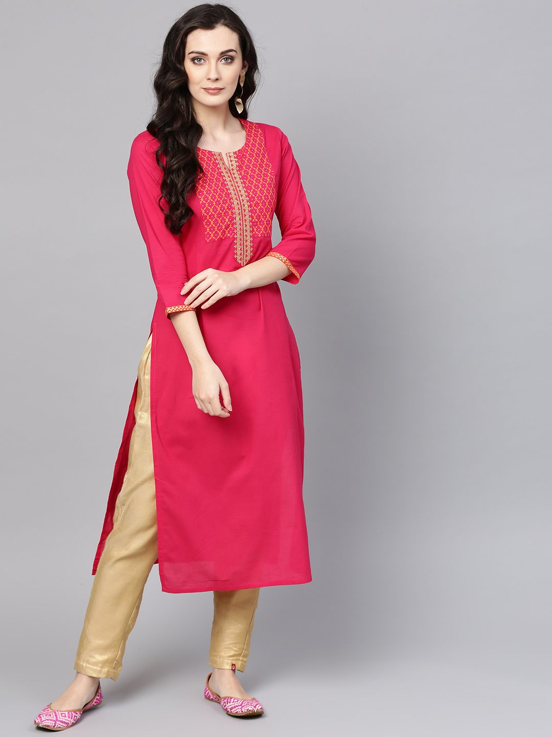 Varanga Women Pink Yoke Design Straight Kurta Price in India
