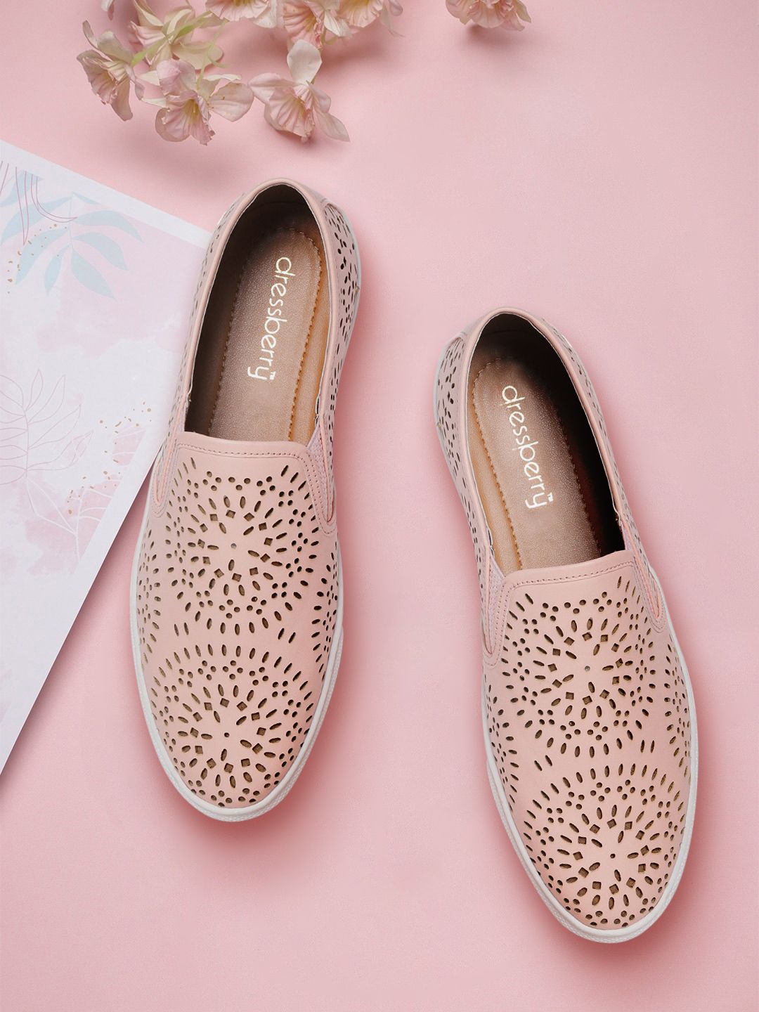 DressBerry Women Pink Laser Cut Slip-Ons Price in India