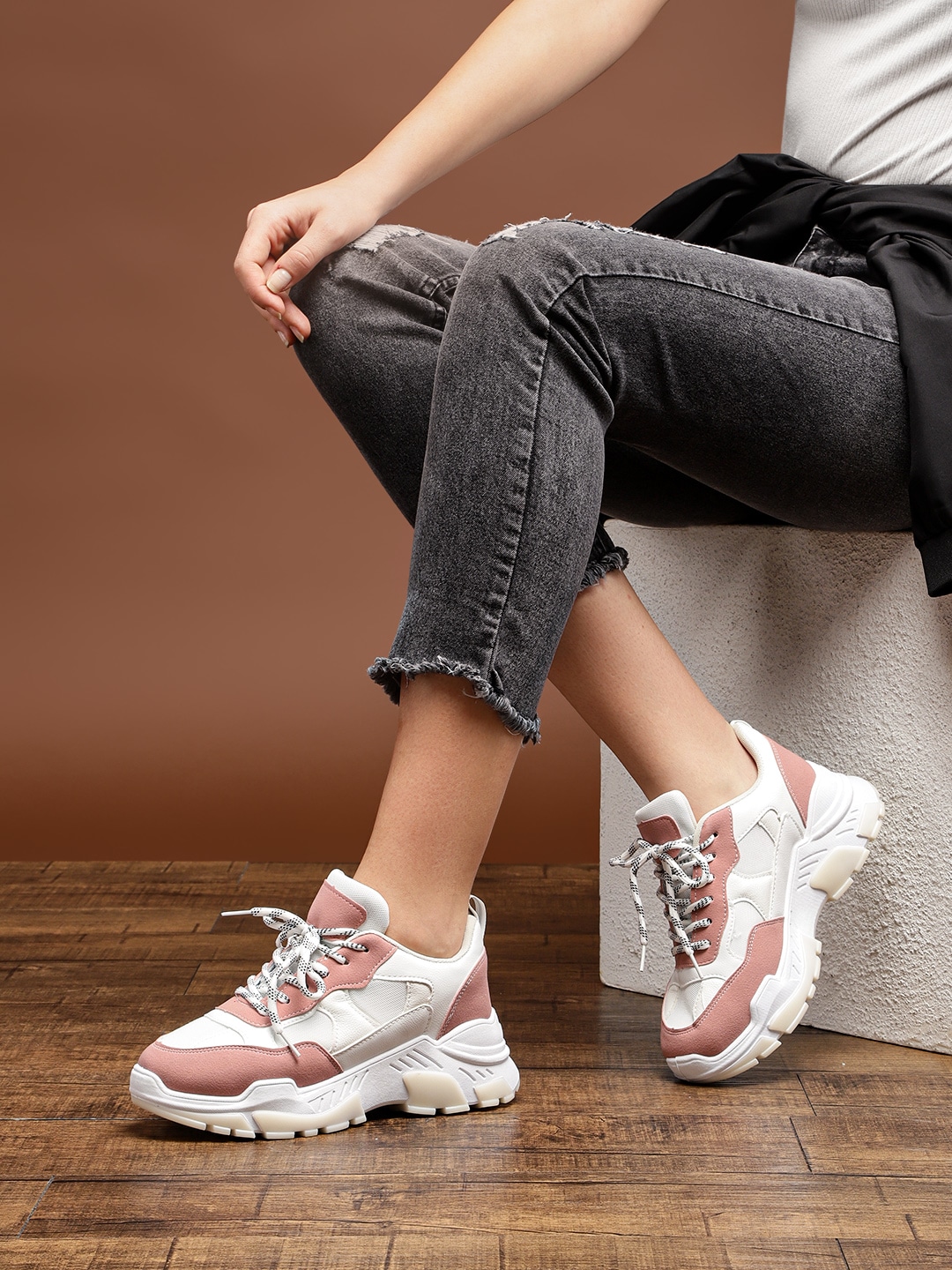 Roadster Women Pink & White Sneakers Price in India