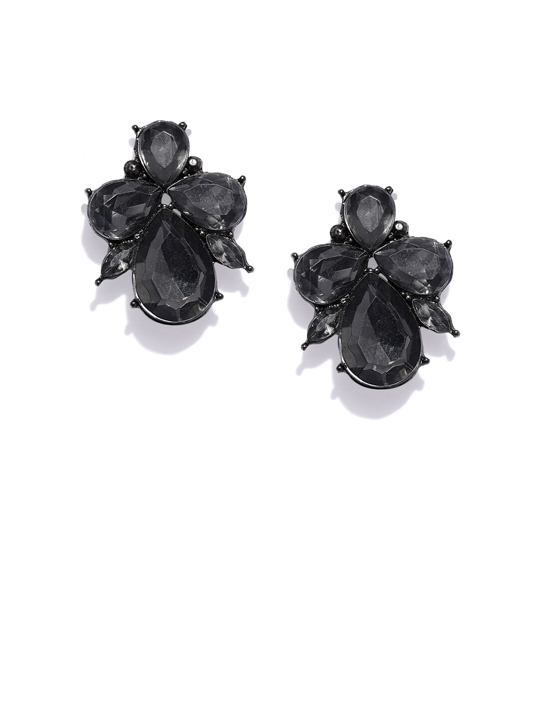 OOMPH Black & Handcrafted Cubic Zirconia Floral Studs Price in India