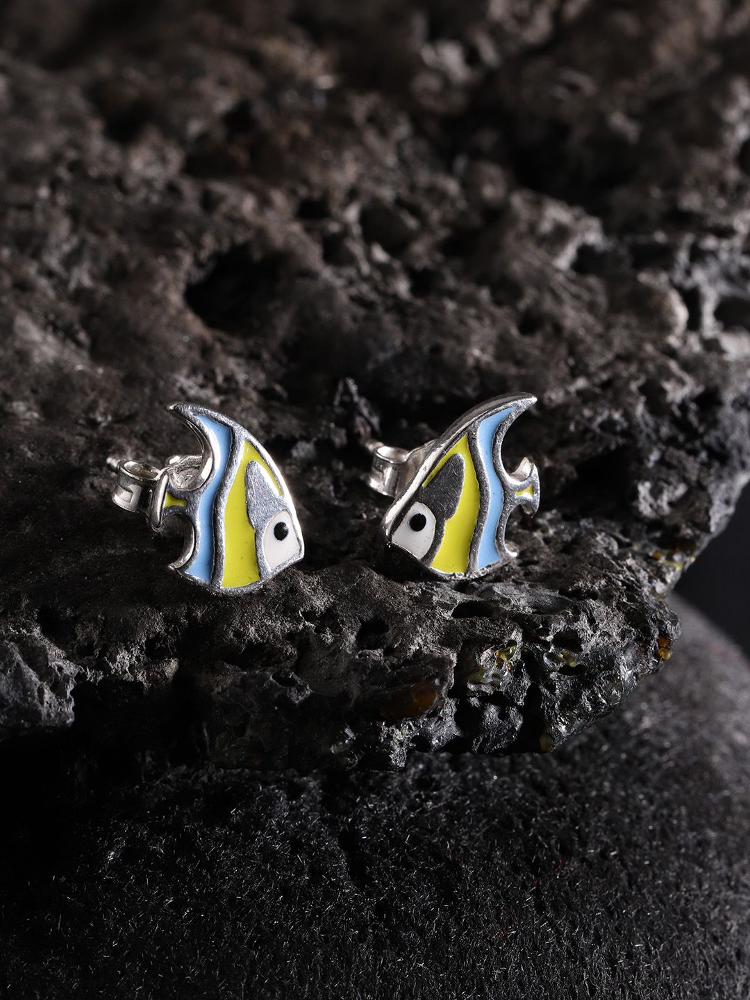 Carlton London Blue & Yellow 925 Sterling Silver Quirky Studs Price in India
