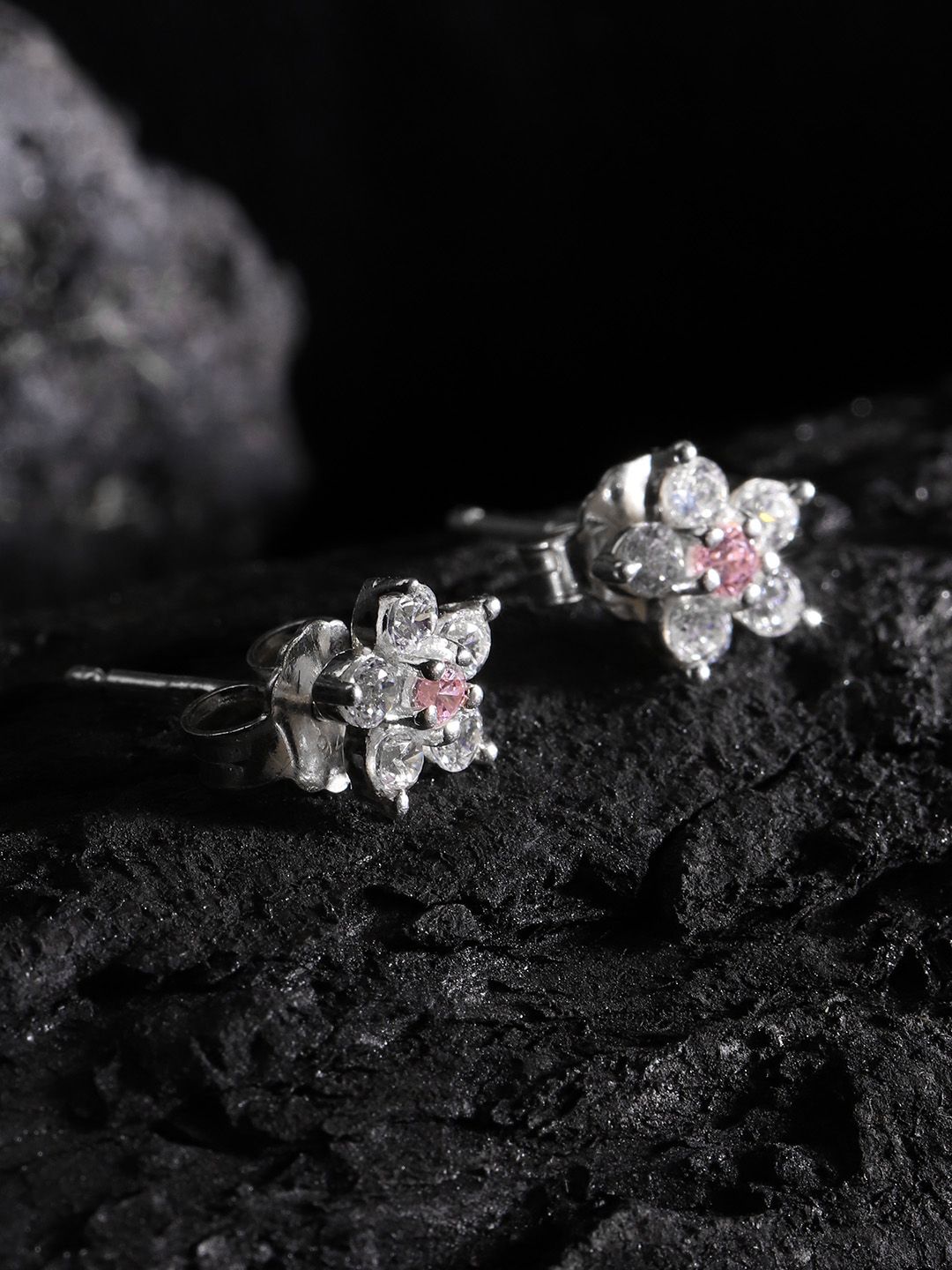 Carlton London Pink 925 Sterling Silver Stone-Studded Floral Studs Price in India