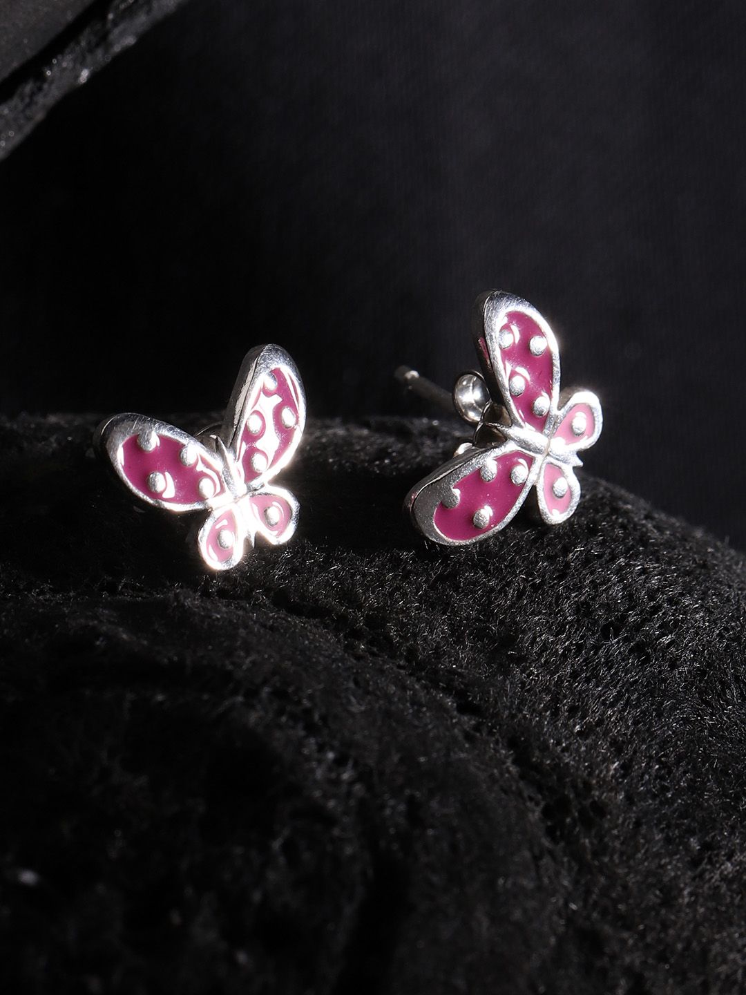 Carlton London Pink 925 Sterling Silver Butterfly-Shaped Studs Price in India