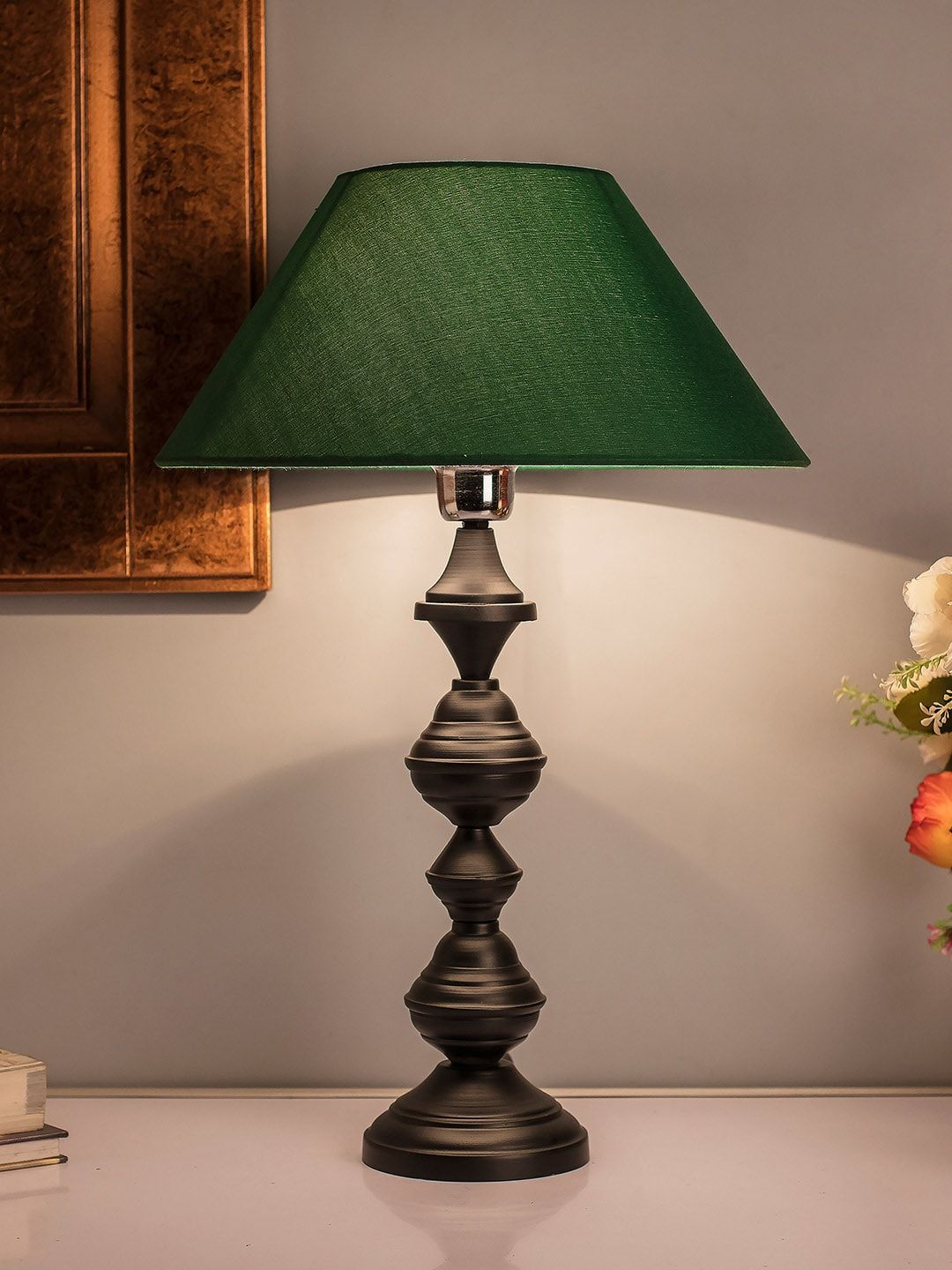 Homesake Green & Black Solid Handcrafted Table Lamp with Shade Price in India