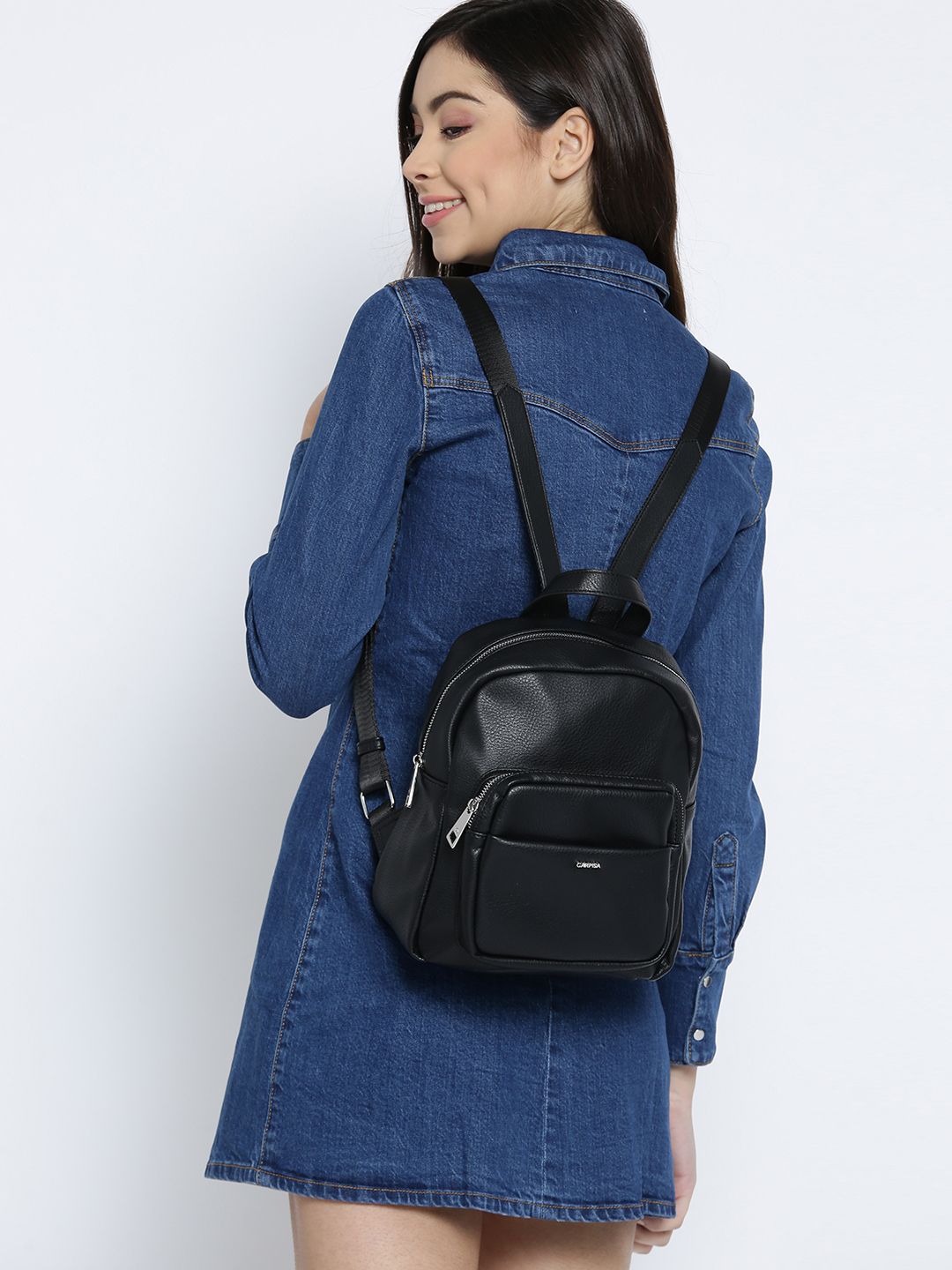 cheap mini denim backpack Denim blue Denim Backpack with Bow Detail for kids