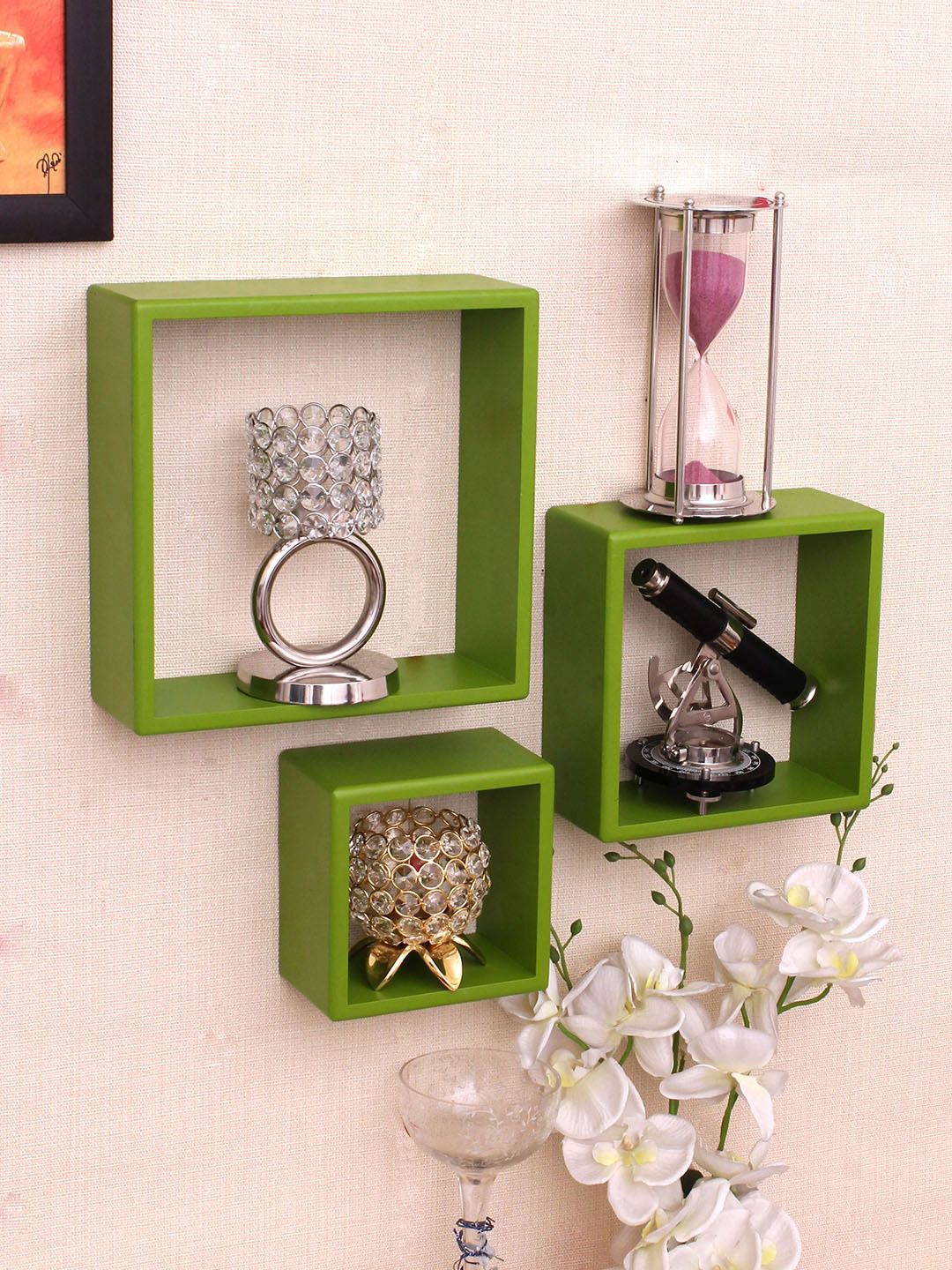 Home Sparkle Green MDF Basic Wall Shelf Price in India