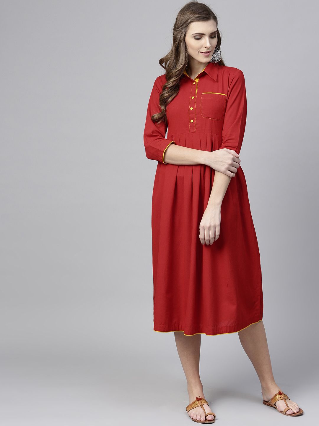 Varanga Women Red Solid A-line Dress Price in India