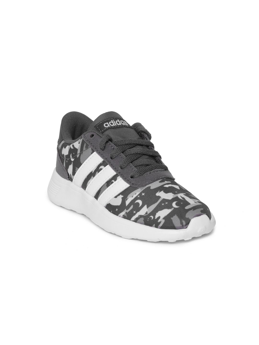 ADIDAS Kids Charcoal Grey & White Lite Racer Camouflage Print Sneakers ADIDAS Kids Charcoal Grey & White Lite Racer Camouflage Print Sneakers