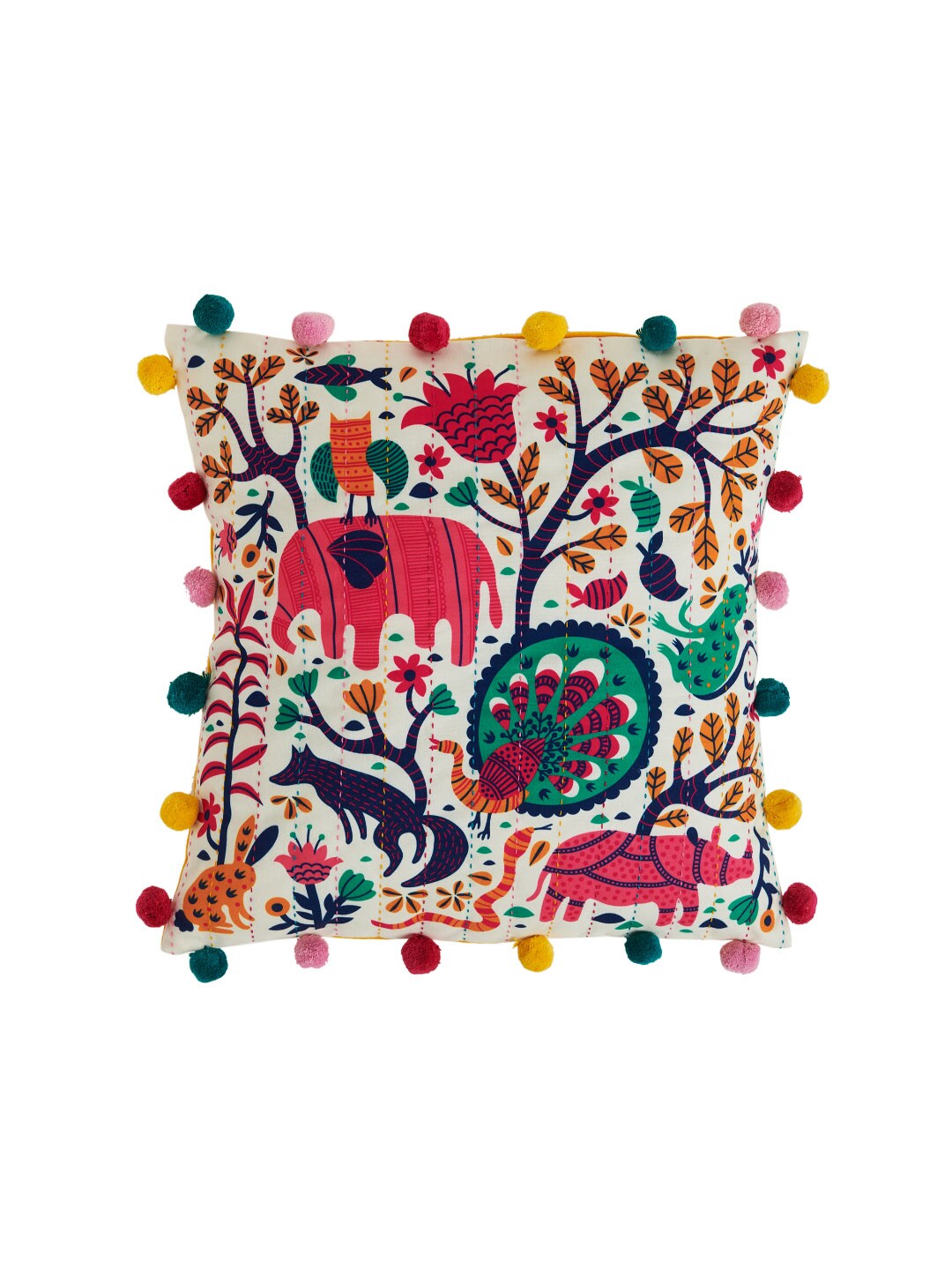 Chumbak Multicoloured Single Quirky Square Cushion Cover Price in India