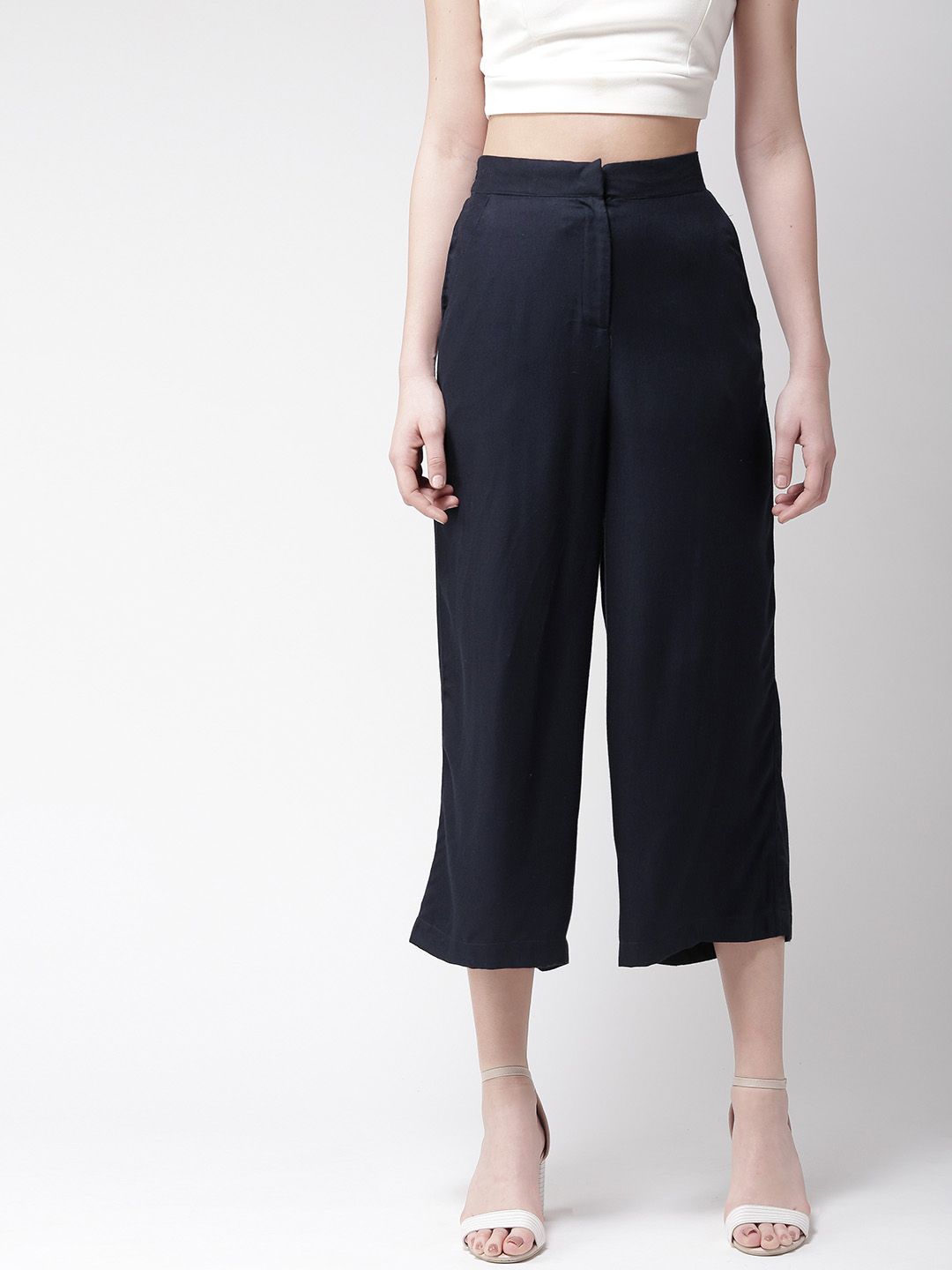 Style Quotient Women Navy Blue Straight Fit Solid Culottes Price in India