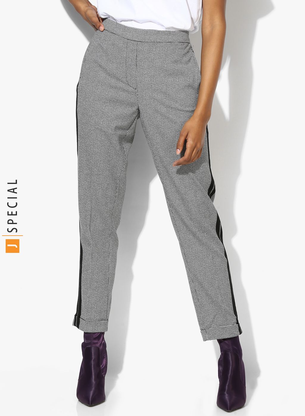 MANGO Black Regular Fit Checked Regular Trouser