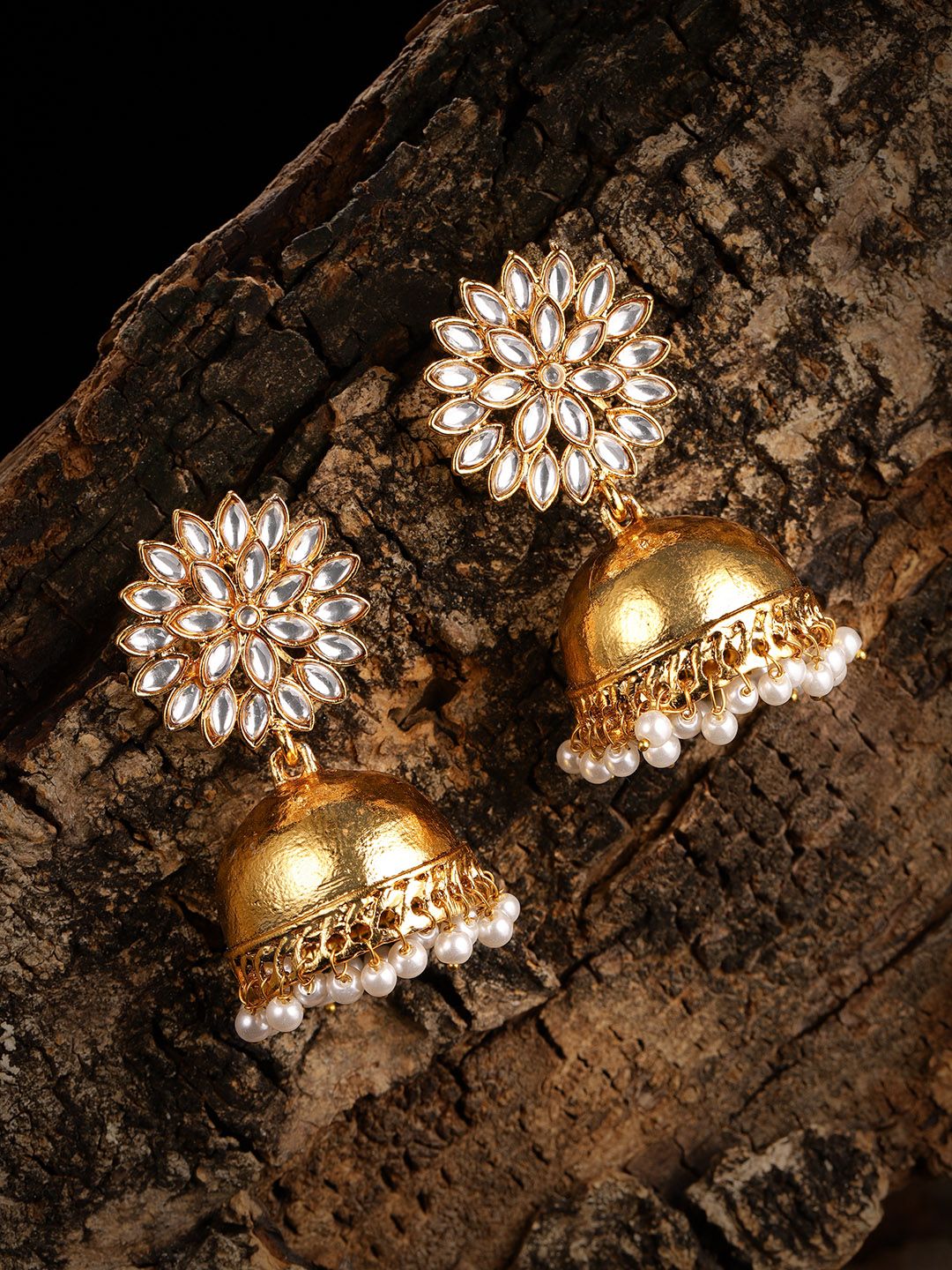 Zaveri Pearls Gold-Toned Dome Shaped Jhumkas Price in India