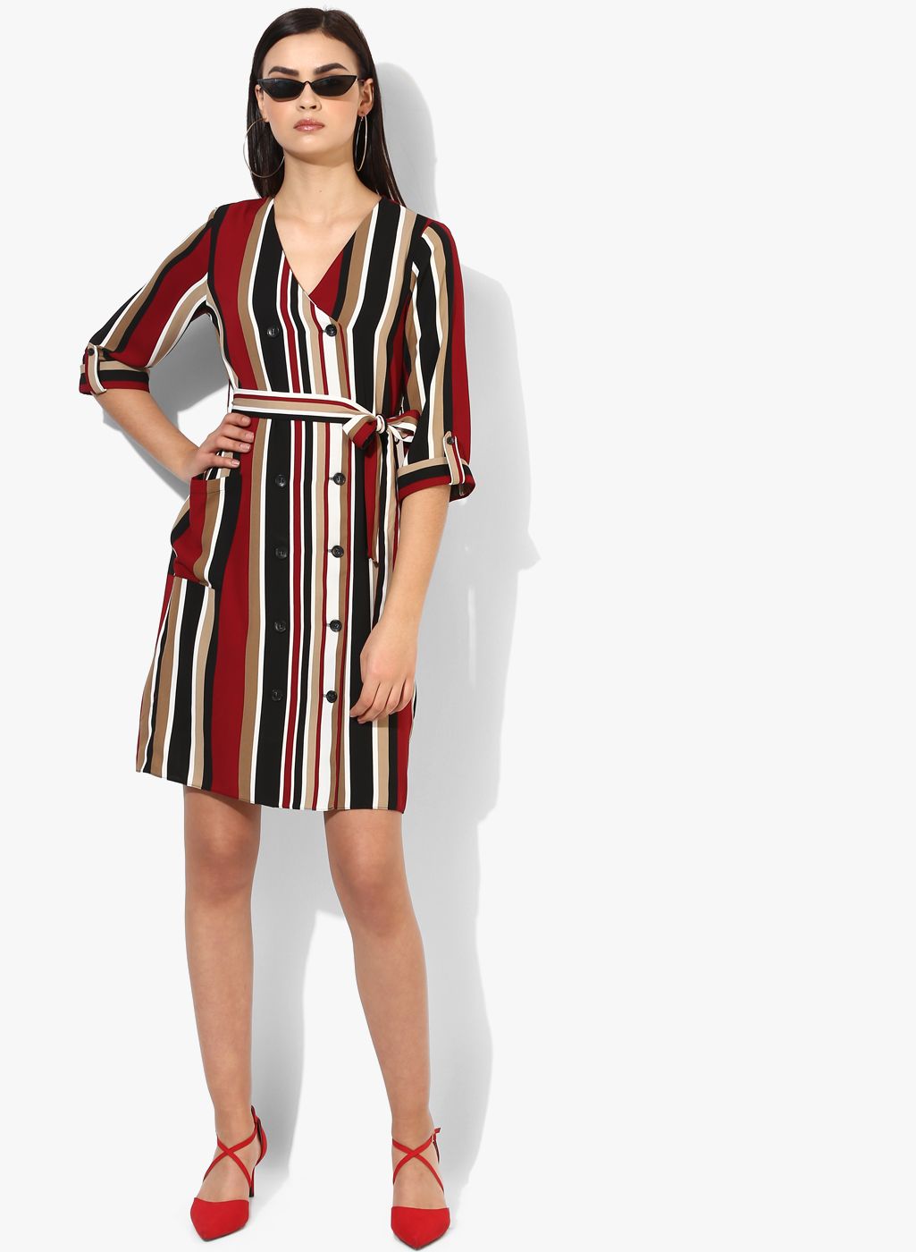 Buy Dorothy Perkins Maroon Striped Wrap Dress Online 8648137