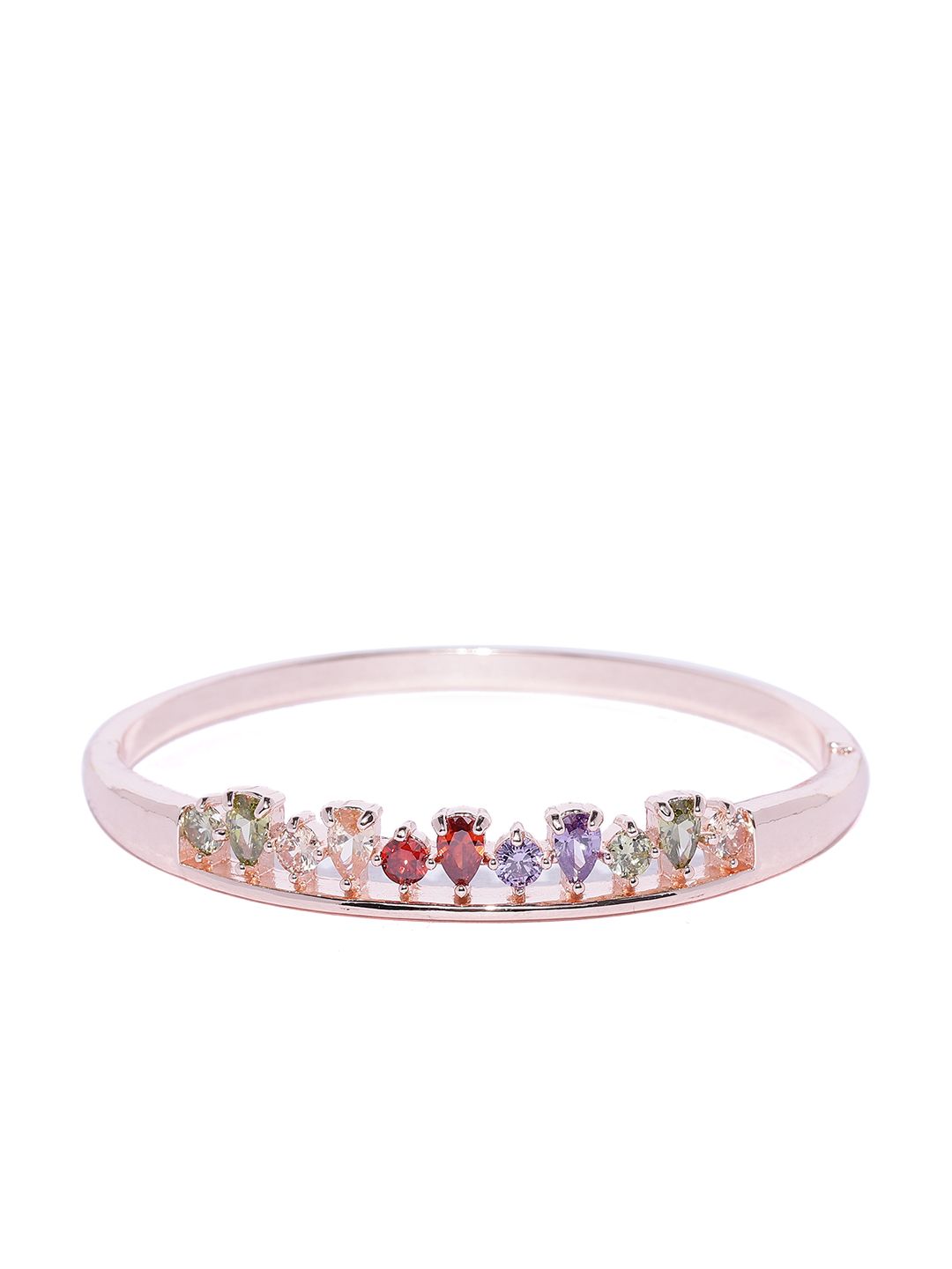 Jewels Galaxy Multicoloured Rose Gold-Plated Stone-Studded Cuff Bracelet Price in India