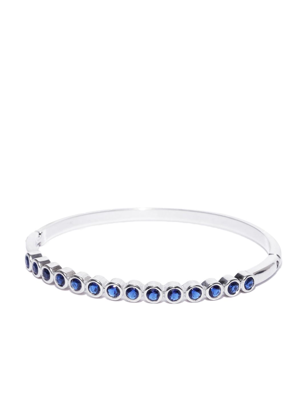 Jewels Galaxy Silver-Toned & Navy Rhodium-Plated Stone-Studded Cuff Bracelet Price in India