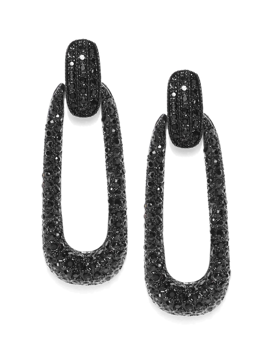 Jewels Galaxy Black Copper-Plated Handcrafted Oval Drop Earrings Price in India