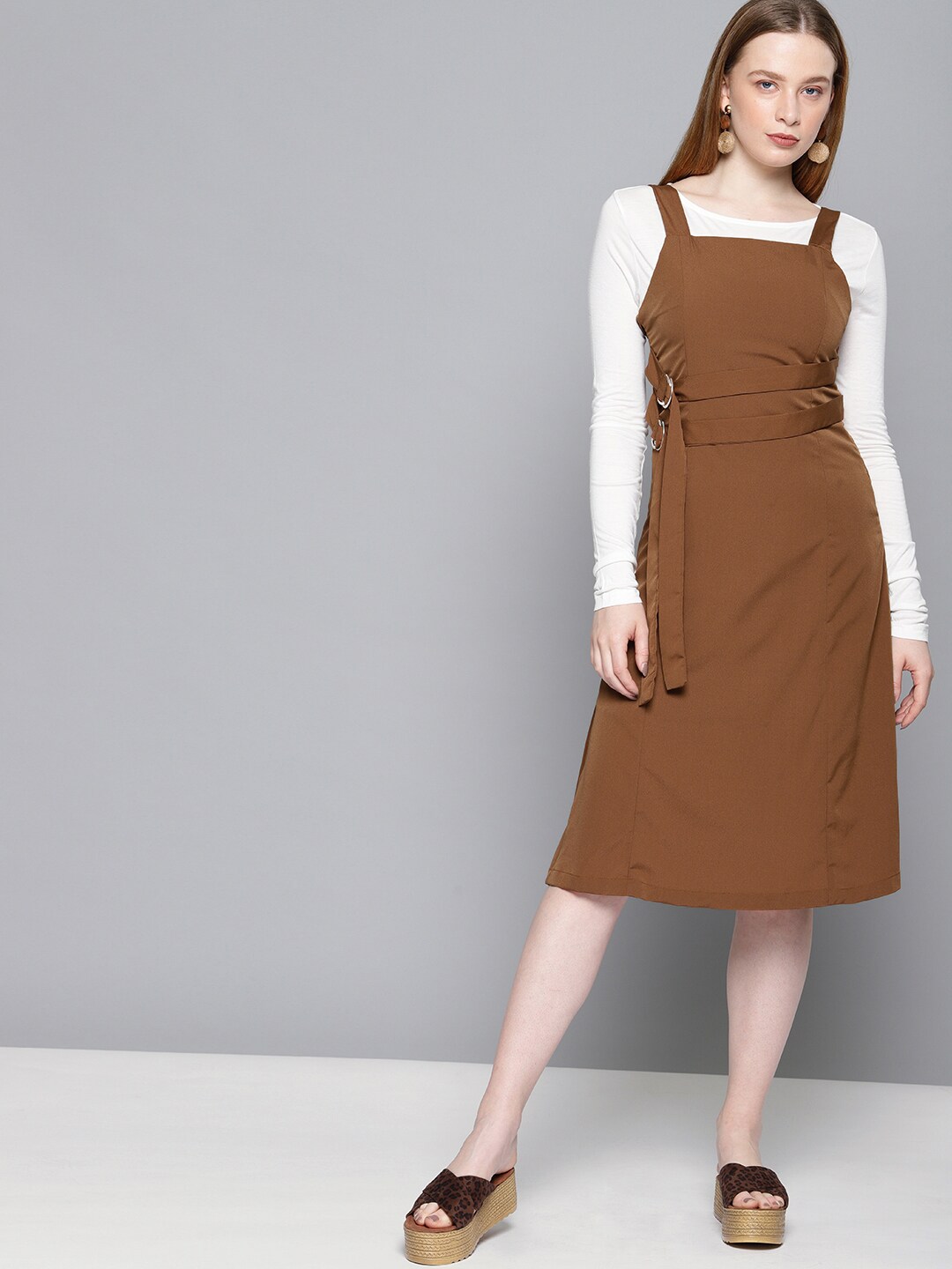 Tokyo Talkies Brown Satin Fit and Flare Dress Price in India