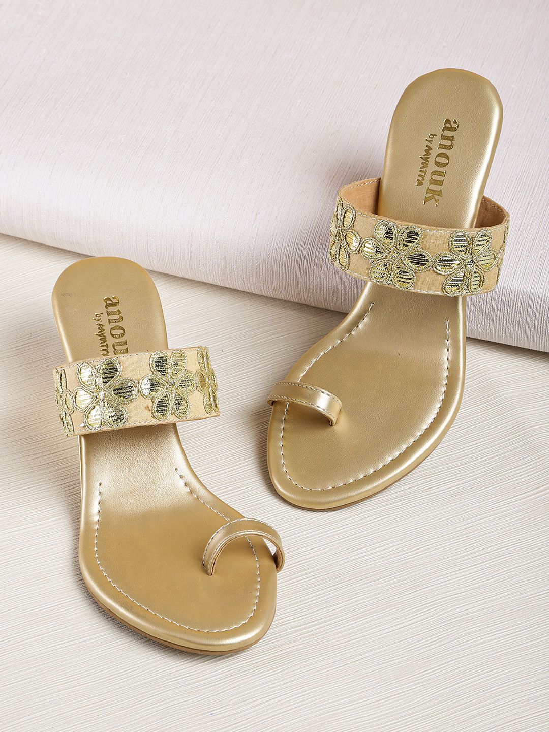 Anouk Women Gold-Toned Embellished Sandals Price in India