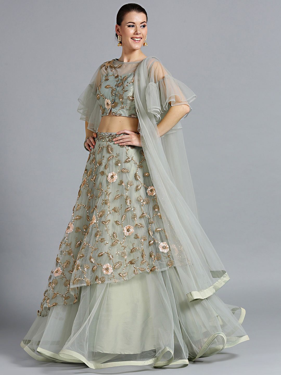 Chhabra 555 Grey & Golden Embroidered Made to Measure Lehenga Choli with Dupatta