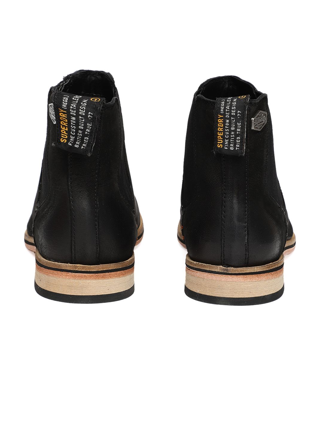 Buy Superdry Men Black Solid Leather Mid-Top Flat Boots  display picture 3