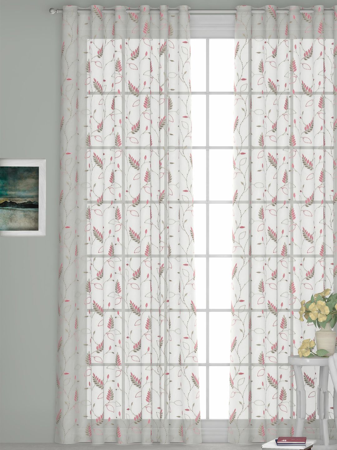 GM White & Pink Single Door Curtains Price in India