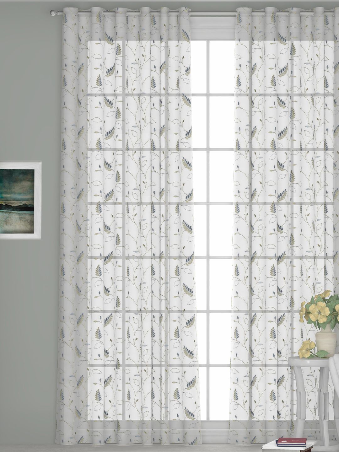GM White & Blue Single Door Curtains Price in India