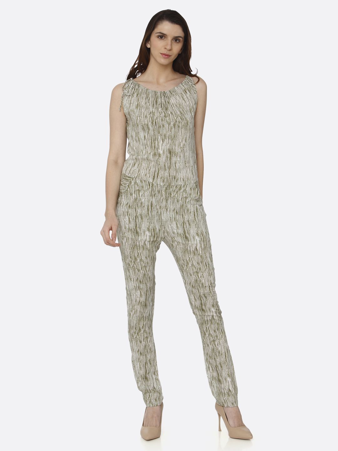 RAISIN Women Cream-Coloured Striped Basic Jumpsuit Price in India