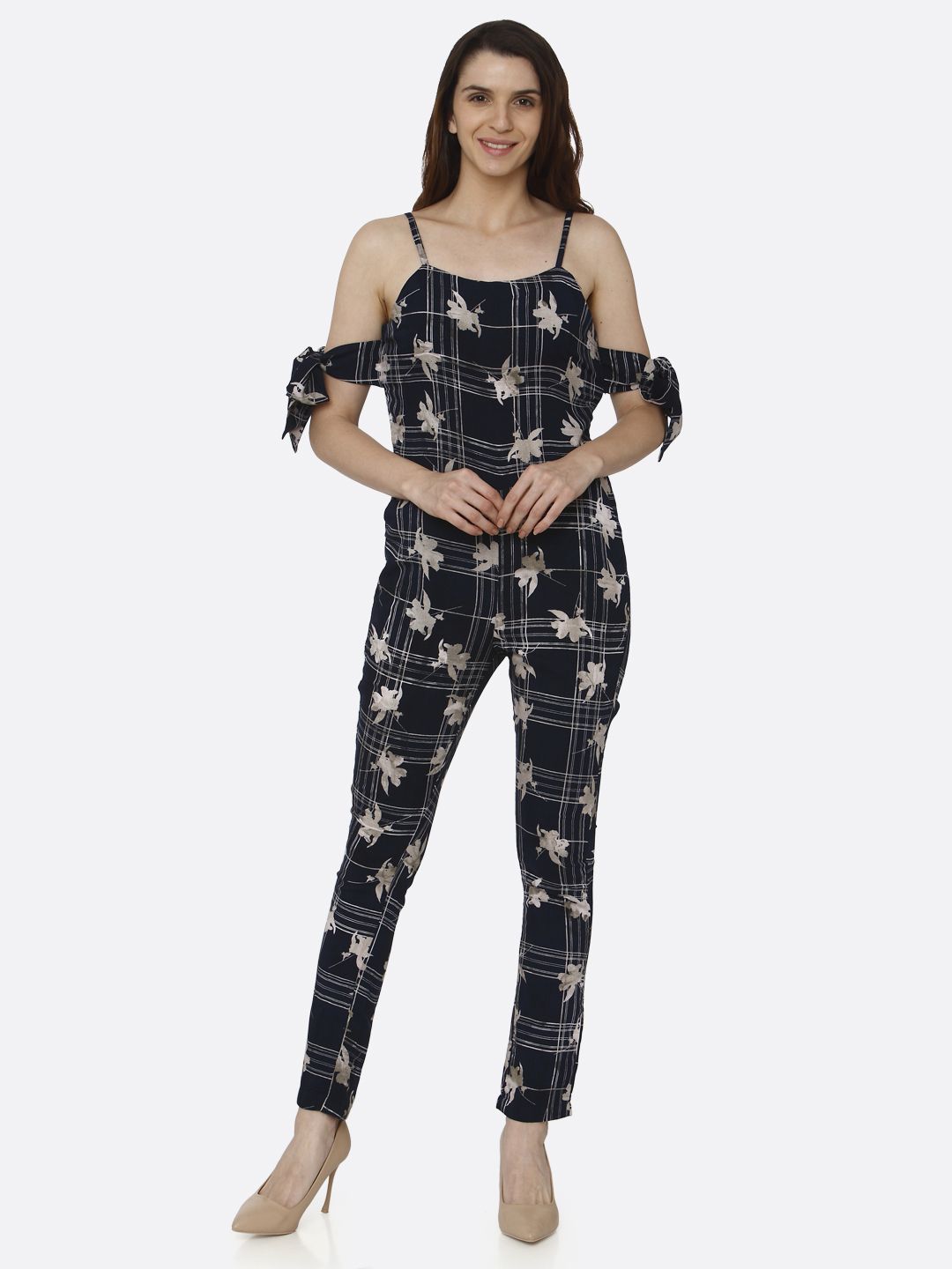 RAISIN Women Navy Blue Printed Basic Jumpsuit Price in India