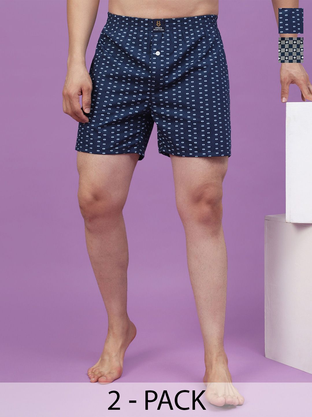 URBAN SCOTTISH Men Pack of 2 Printed    Pure Cotton Boxers USBX1801