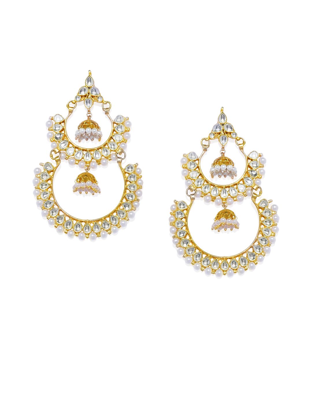 AccessHer Gold-Toned Jadau Kundan Chaandbali Earrings with Pearl Price in India