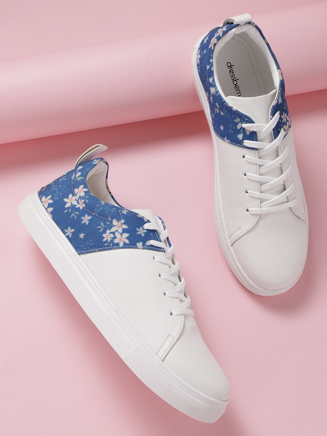 DressBerry Women White & Blue Printed Sneakers Price in India