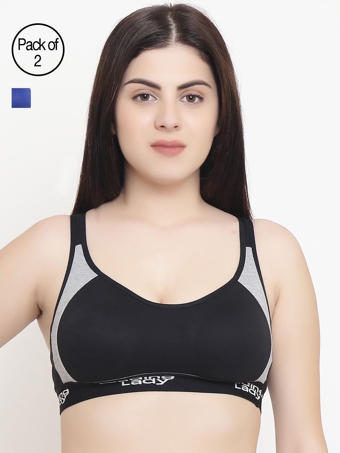 Leading Lady Pack of 2 Colourblocked Full-Coverage Sports Bras KOKO-BLK-BLU-2 Price in India