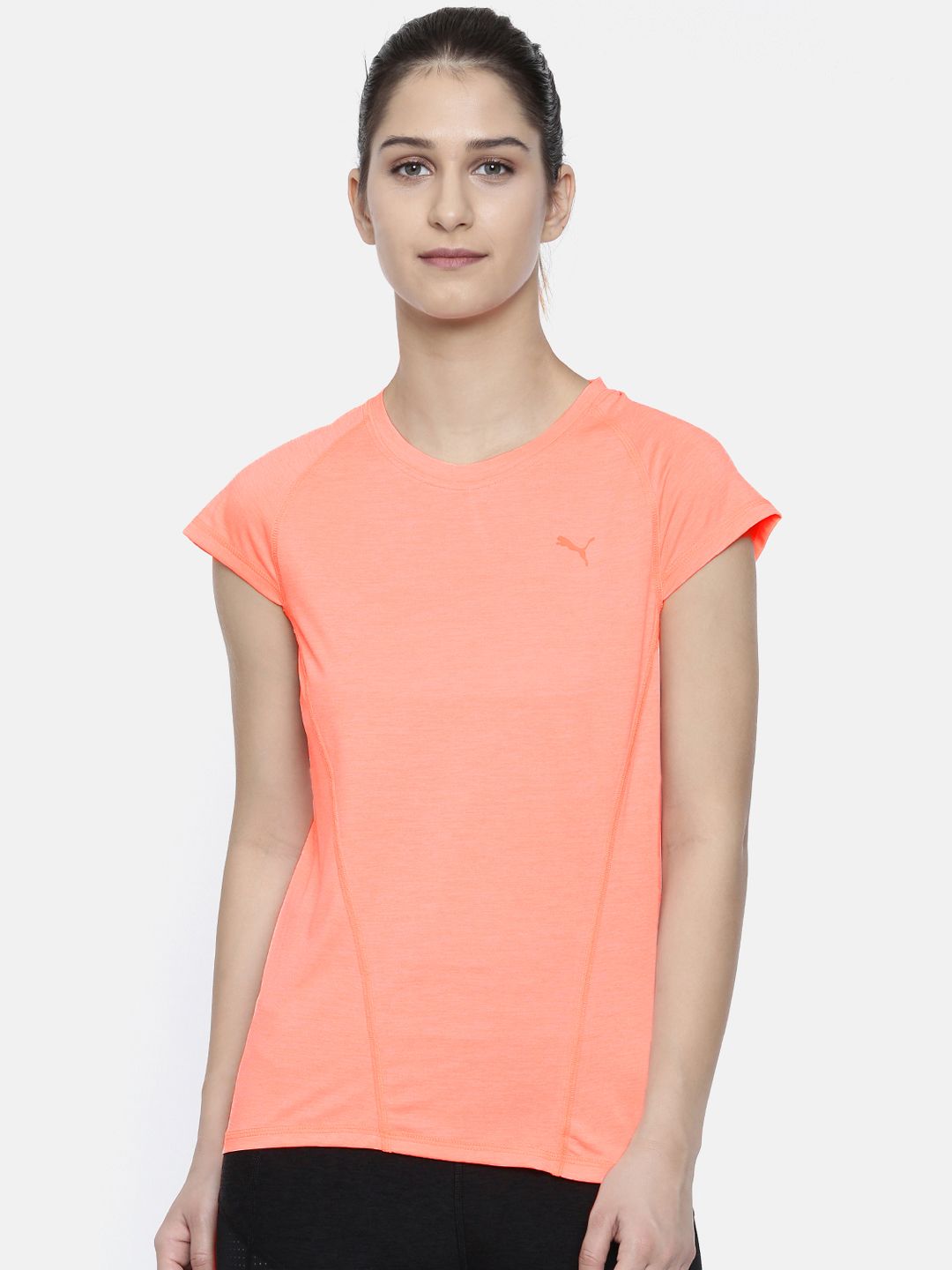 Puma Women Peach-Coloured DeLite Solid Round Neck T-shirt Price in India