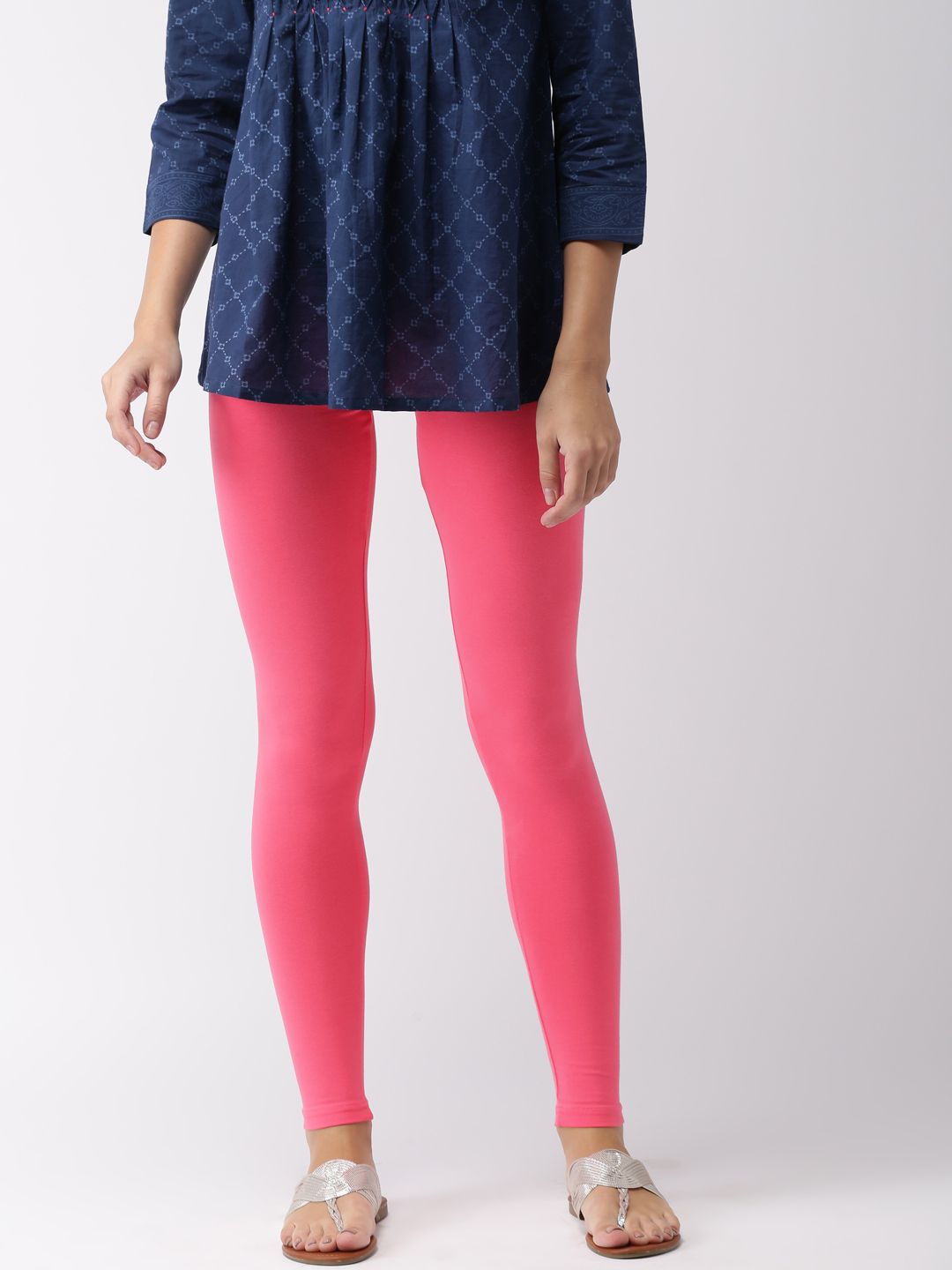 Go Colors Women Pink Solid Ankle Length Leggings Price in India