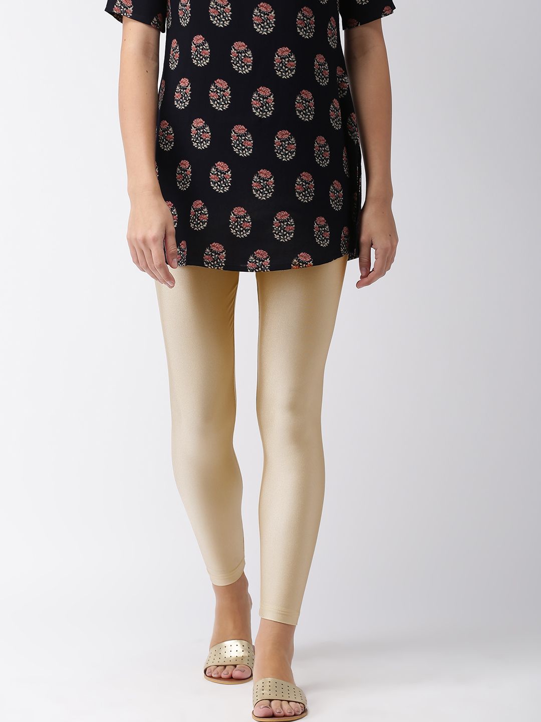 Go Colors Women Gold-Toned Solid Ankle-Length Leggings Price in India
