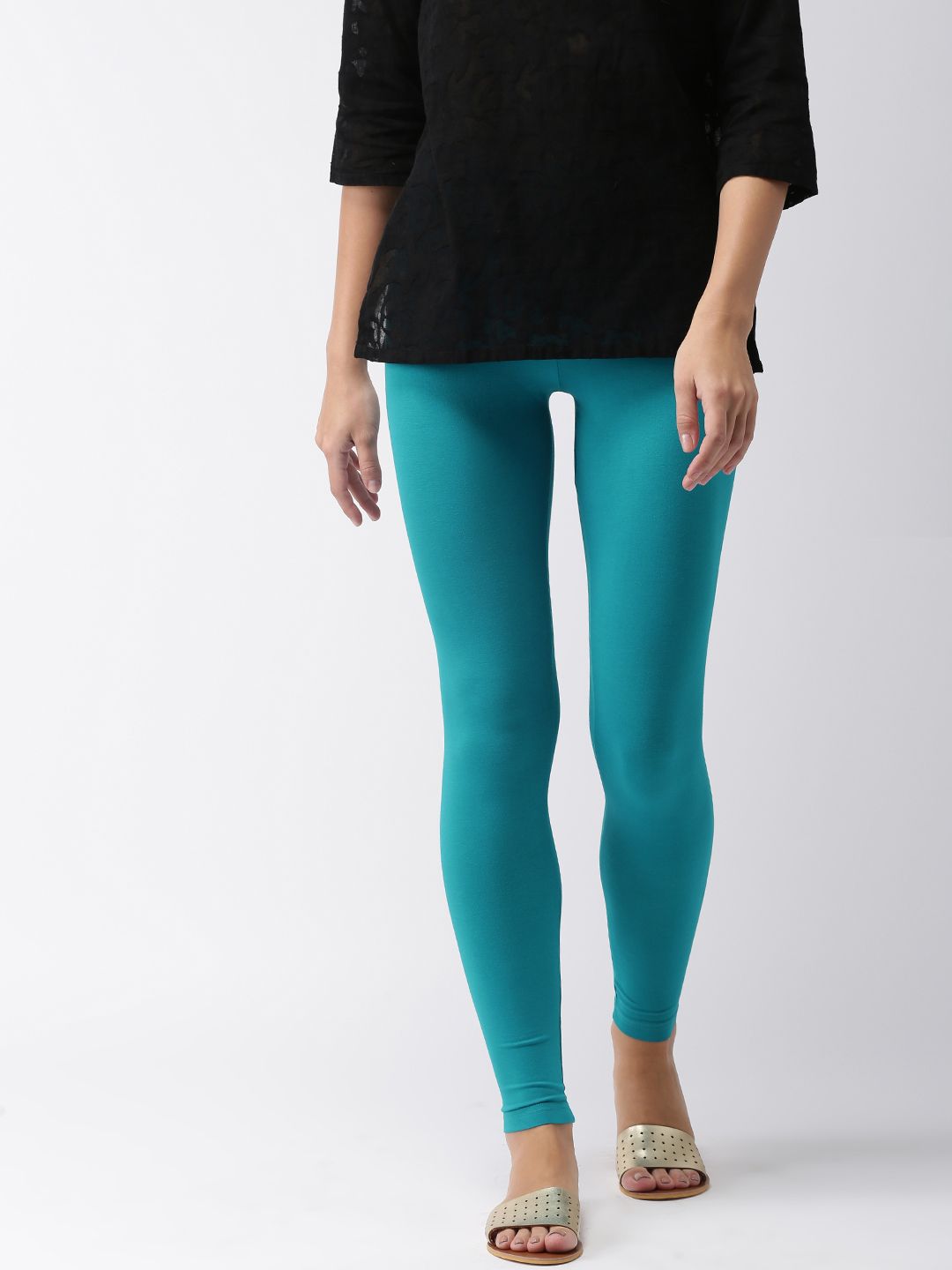 Go Colors Women Turquoise Blue Solid Ankle Length Leggings Price