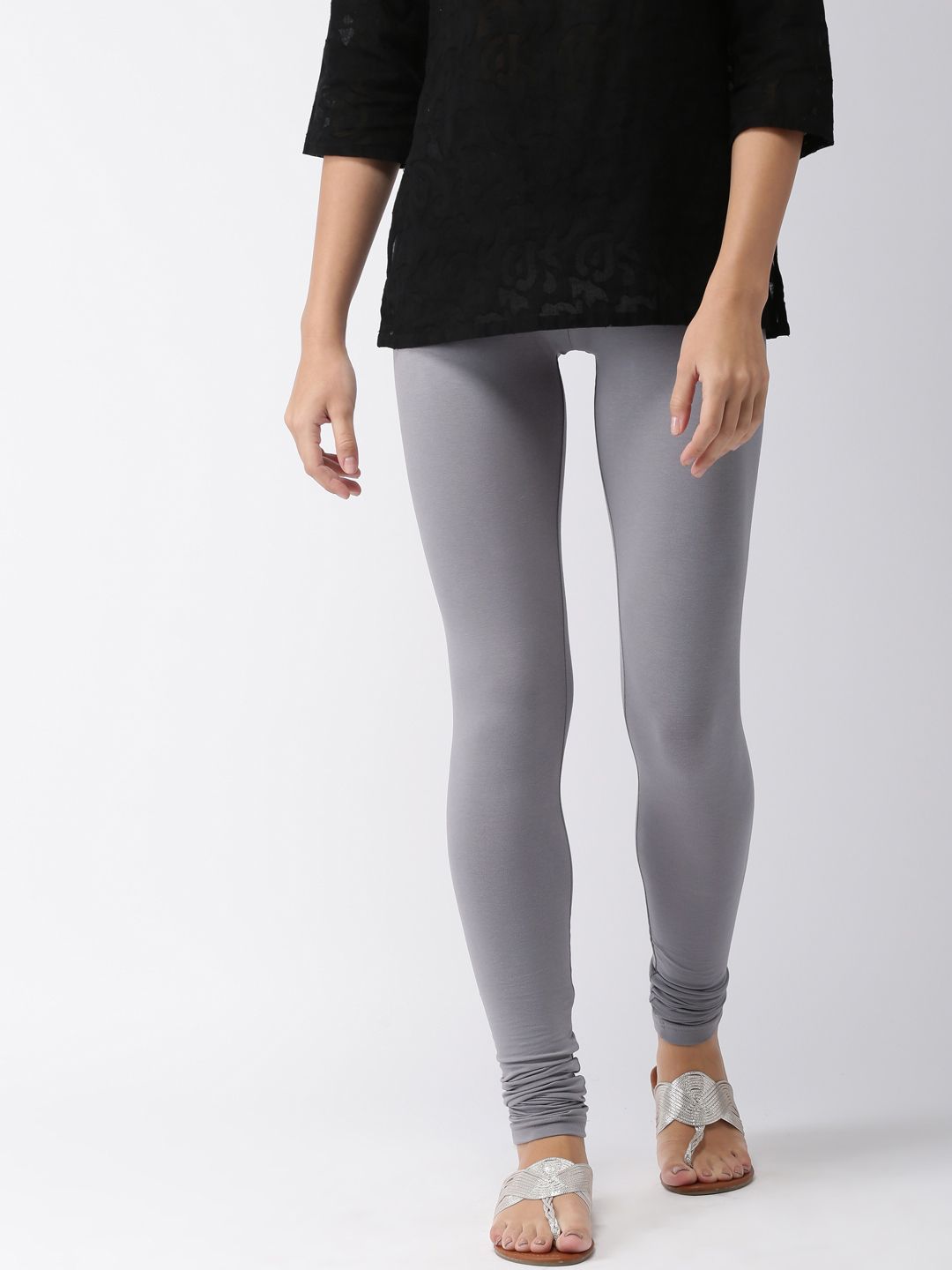 Go Colors Women Grey Solid Churidar Length Leggings Price in India