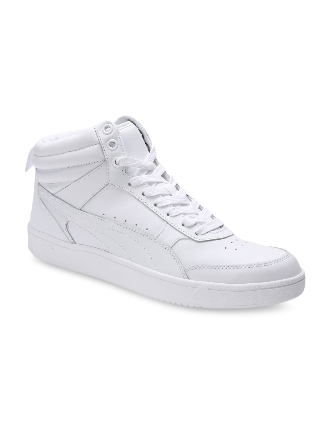 Puma Men White Solid Leather Mid-Top Sneakers