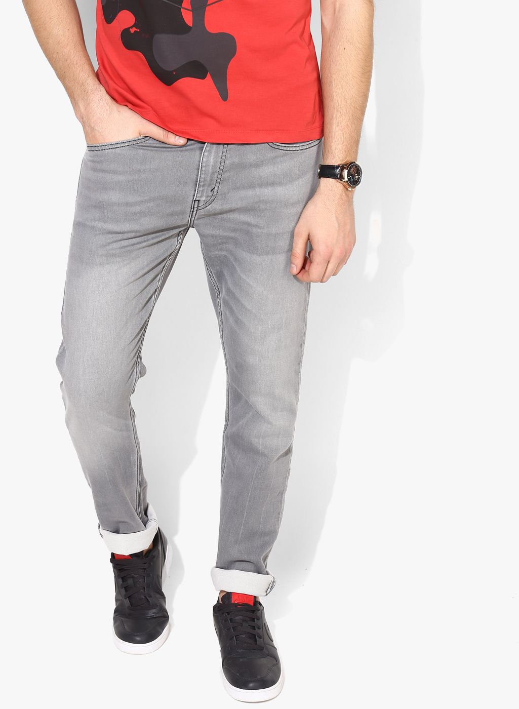 Levis Grey Slim Fit Mid-Rise Clean Look Stretchable Jeans